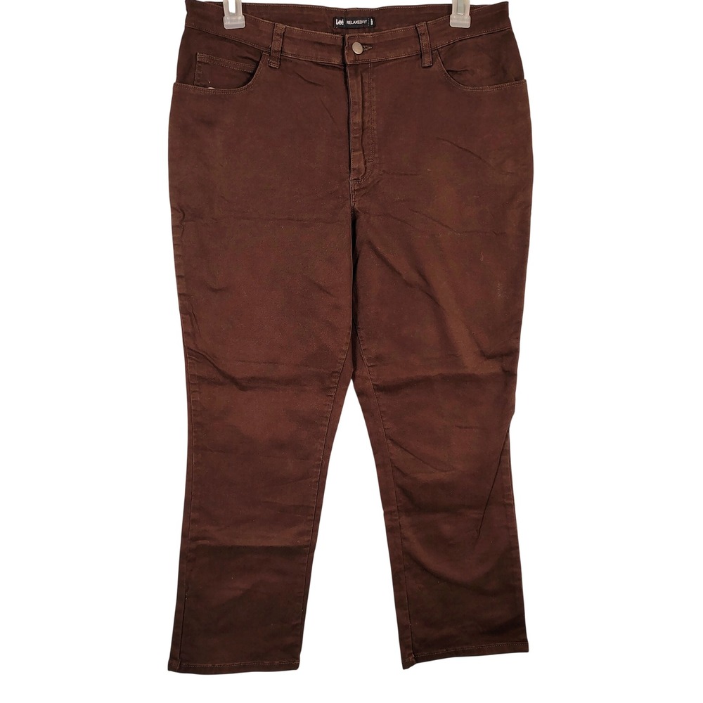 Lee Womens SZ 14 Short Relaxed Fit Straight Leg Pants Brown Cotton Gorpcore T11